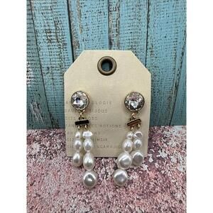 NWT Anthropologie Goldtone Freshwater Pearl Rhinestone Drop Dangle Earring